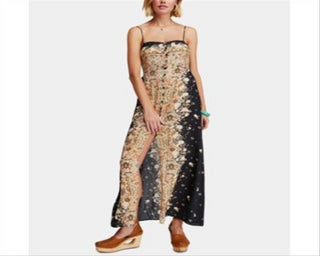 Vestido longo estampado sem mangas feminino Free People, preto, tamanho XS