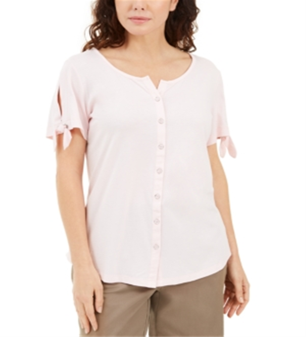 Blusa feminina Karen Scott com botões frontais, rosa, tamanho GG P