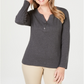 Karen Scott Blusa feminina de algodão com gola Henley - Preto mesclado, tamanho pequeno M