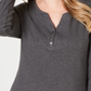 Karen Scott Blusa feminina de algodão com gola Henley - Preto mesclado, tamanho pequeno M