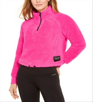 Blusa feminina Calvin Klein Performance Fleece com zíper de um quarto - Rosa Magenta Quente, tamanho médio