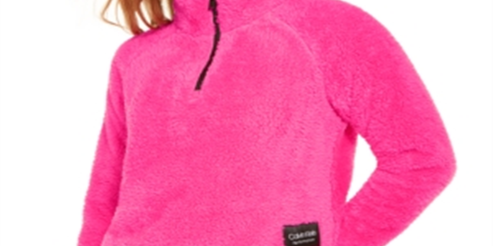 Blusa feminina Calvin Klein Performance Fleece com zíper de um quarto - Rosa Magenta Quente, tamanho médio