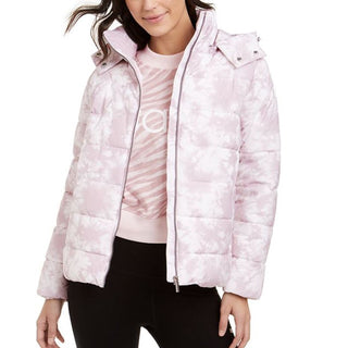 Jaqueta Puffer com Capuz Estampada Calvin Klein Feminina Rosa Tamanho Grande