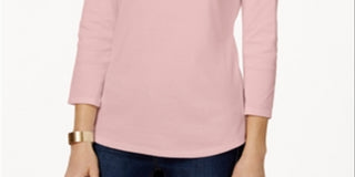 Blusa feminina Charter Club de algodão Pima com decote canoa e botões, rosa, tamanho GG