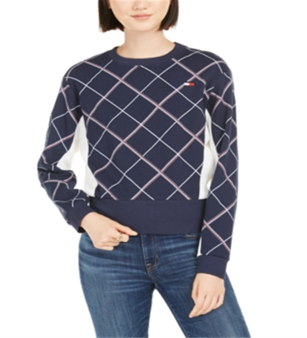 Tommy Hilfiger Moletom esportivo xadrez feminino azul marinho tamanho P