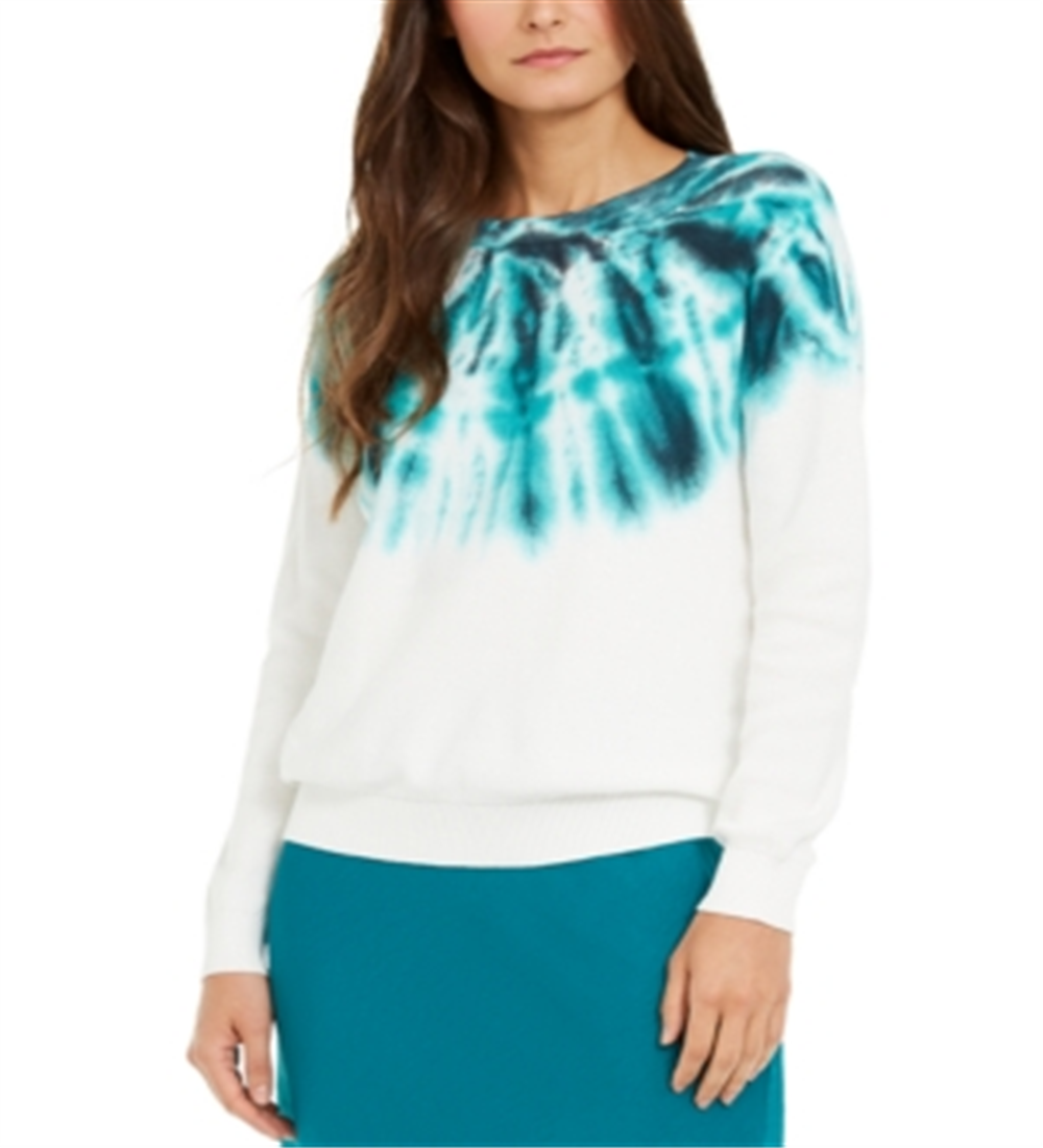 INC Pulôver feminino térmico tie-dye gola redonda verde tamanho 2XL