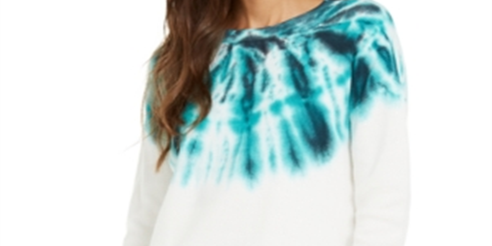 INC Pulôver feminino térmico tie-dye gola redonda verde tamanho 2XL