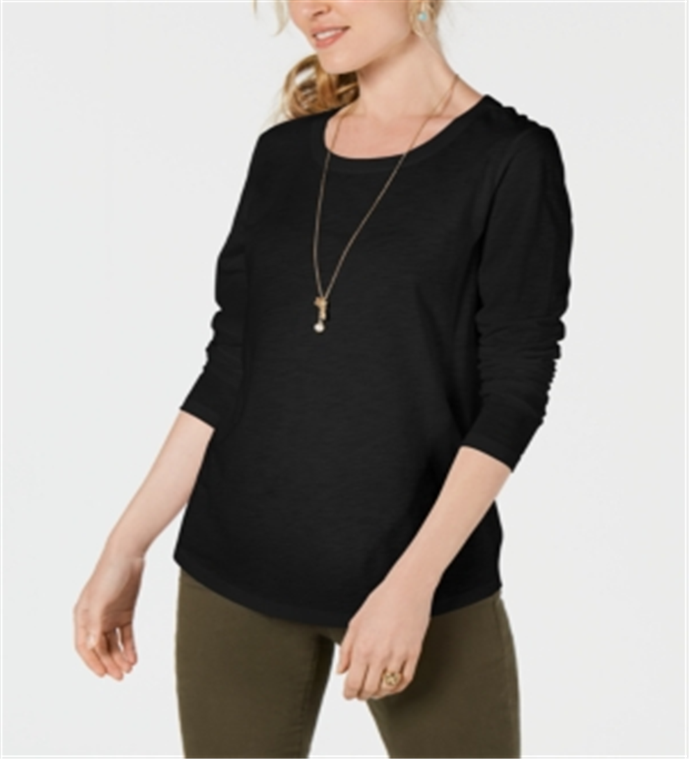 Blusa feminina de manga comprida e gola redonda, preta, tamanho 2XL, da Style &amp; Co