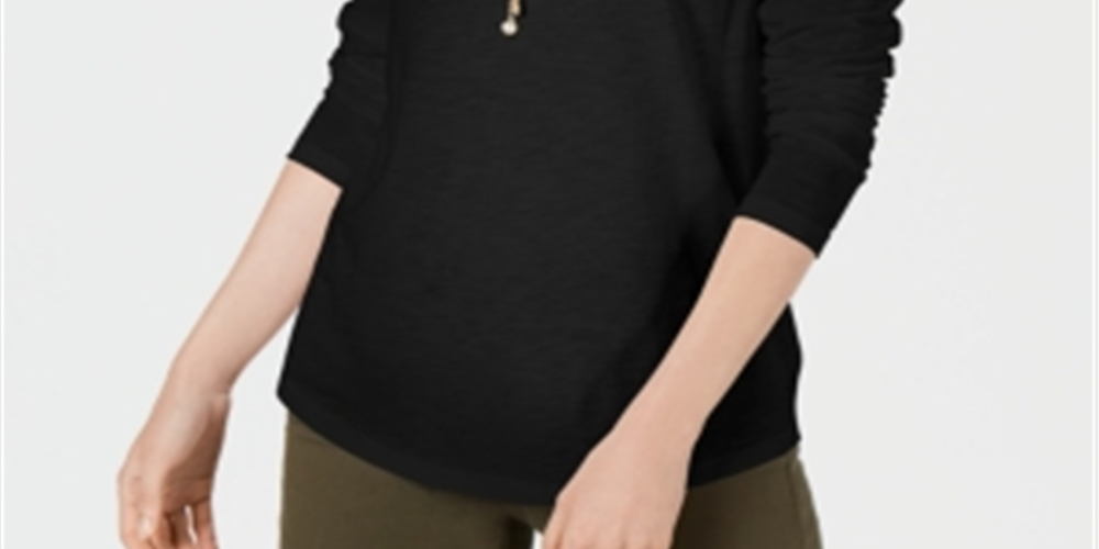 Blusa feminina de manga comprida e gola redonda, preta, tamanho 2XL, da Style &amp; Co