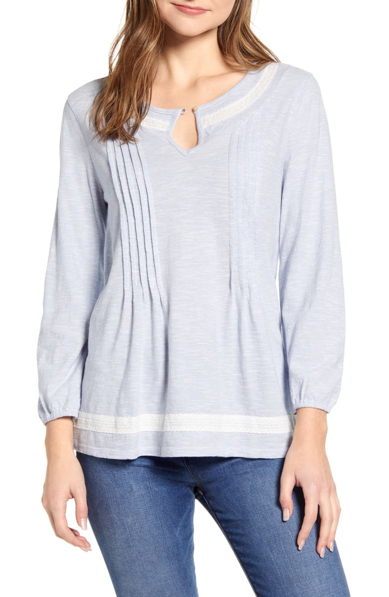 Blusa feminina Lucky Brand Pintuck Peasant Azul Tamanho XS
