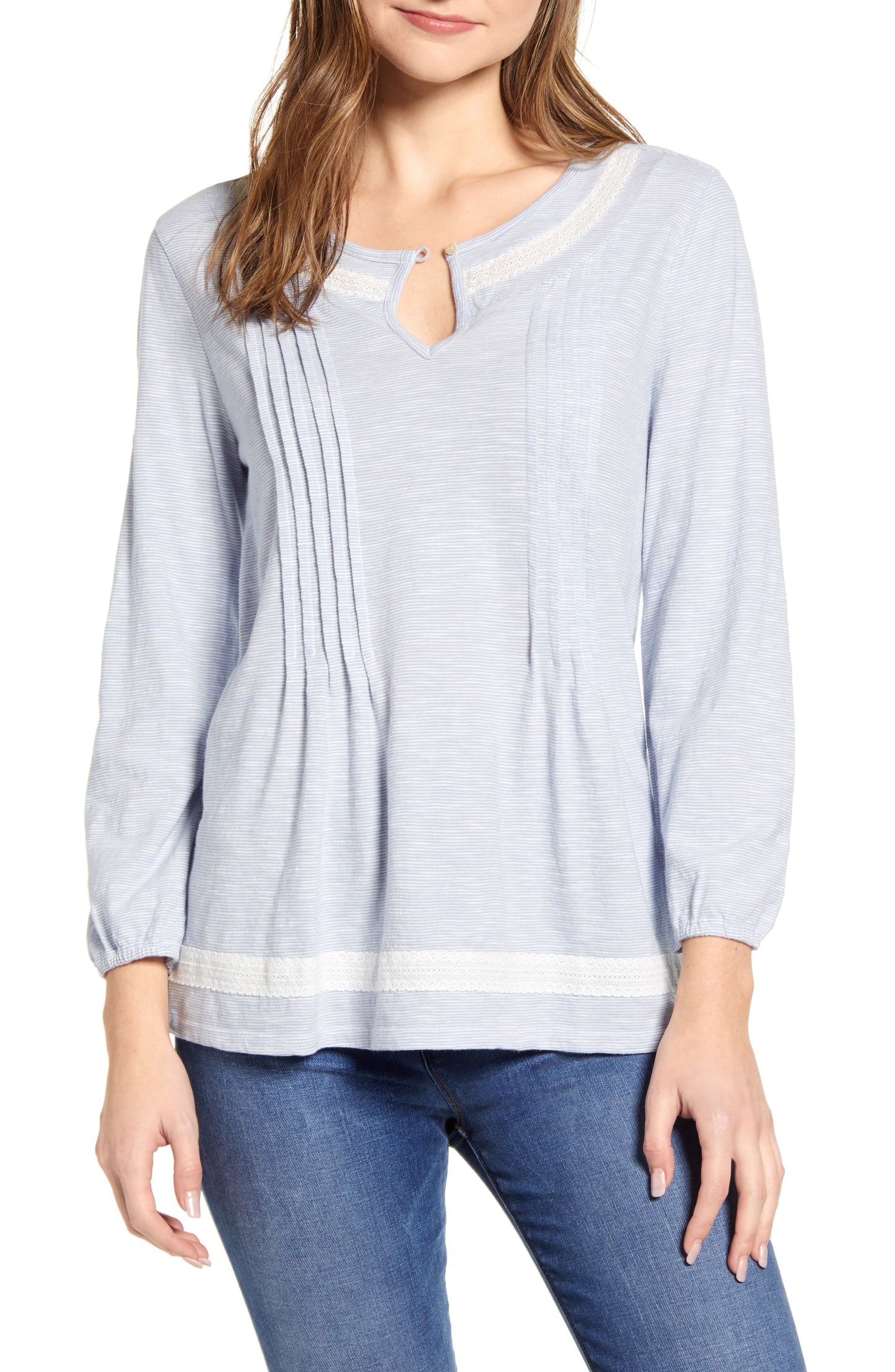 Blusa feminina Lucky Brand Pintuck Peasant Azul Tamanho XS