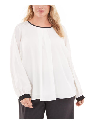 Blusa plissada transparente Calvin Klein Plus Size Feminina, branca, tamanho 1X