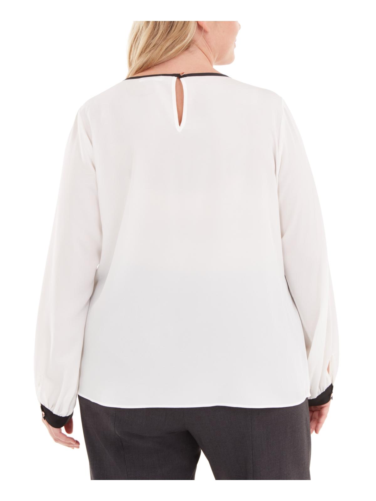 Blusa plissada transparente Calvin Klein Plus Size Feminina, branca, tamanho 1X