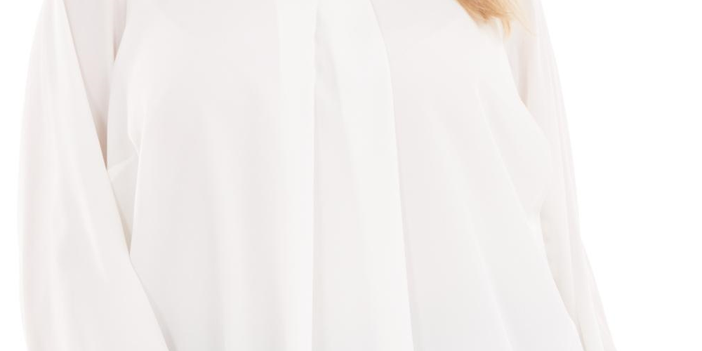 Blusa plissada transparente Calvin Klein Plus Size Feminina, branca, tamanho 1X