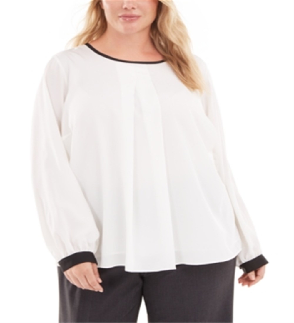Blusa plissada transparente Calvin Klein Plus Size Feminina, branca, tamanho 1X