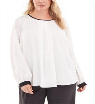 Blusa plissada transparente Calvin Klein Plus Size Feminina, branca, tamanho 1X