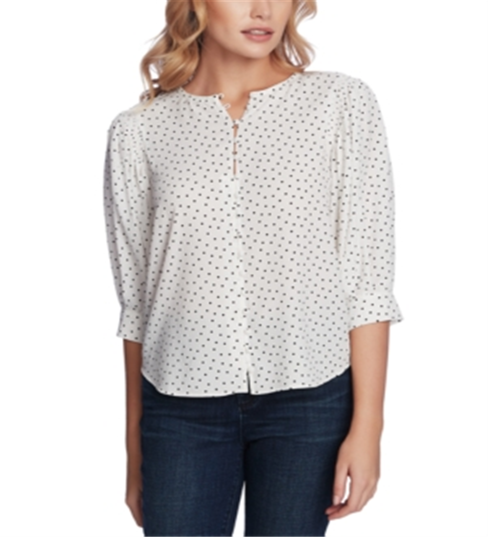 Blusa feminina 1.STATE com manga pontilhada, preta, tamanho XXS