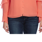 Blusa feminina Vince Camuto de chiffon com babados, laranja, tamanho XXS