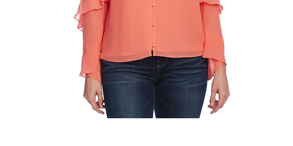 Blusa feminina Vince Camuto de chiffon com babados, laranja, tamanho XXS