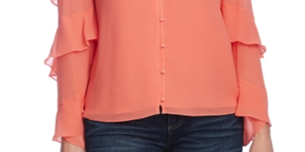 Blusa feminina Vince Camuto de chiffon com babados, laranja, tamanho XXS
