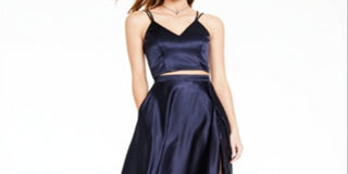 Vestido de baile de cetim Crystal Doll Juniors, 2 peças, azul, tamanho 1