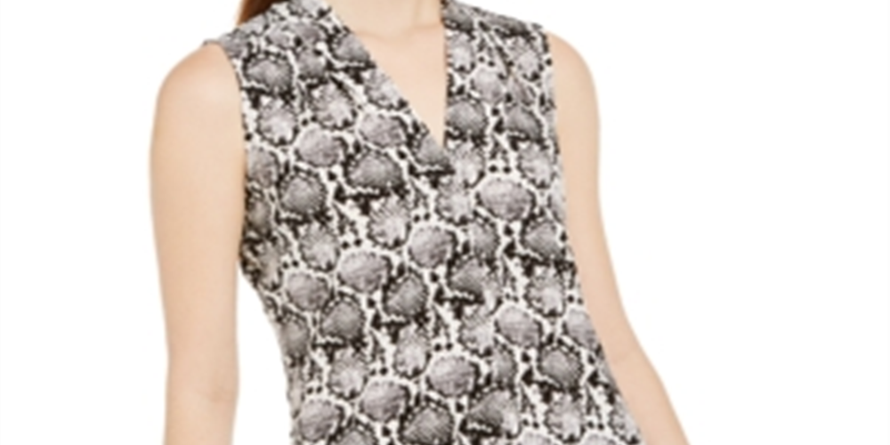 Blusa sem mangas com estampa de pele de cobra Calvin Klein feminina, preta - branca, tamanho pequeno P