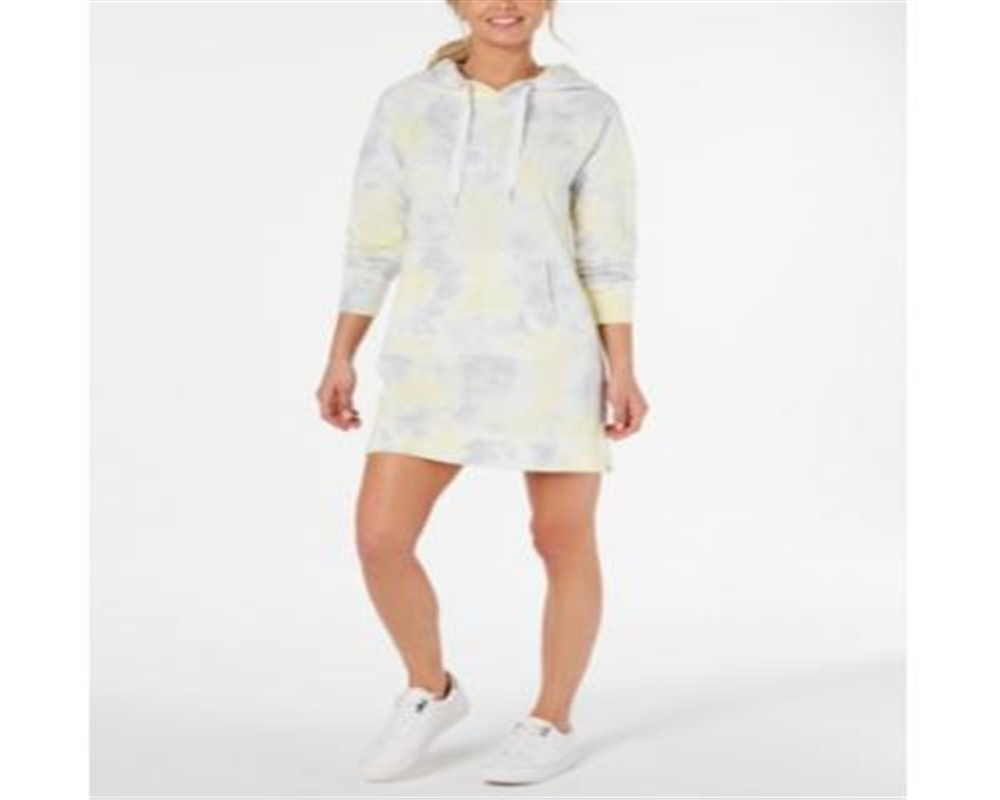 Vestido com capuz Calvin Klein feminino com estampa tie-dye e logotipo, combinação cítrica, amarelo, tamanho médio