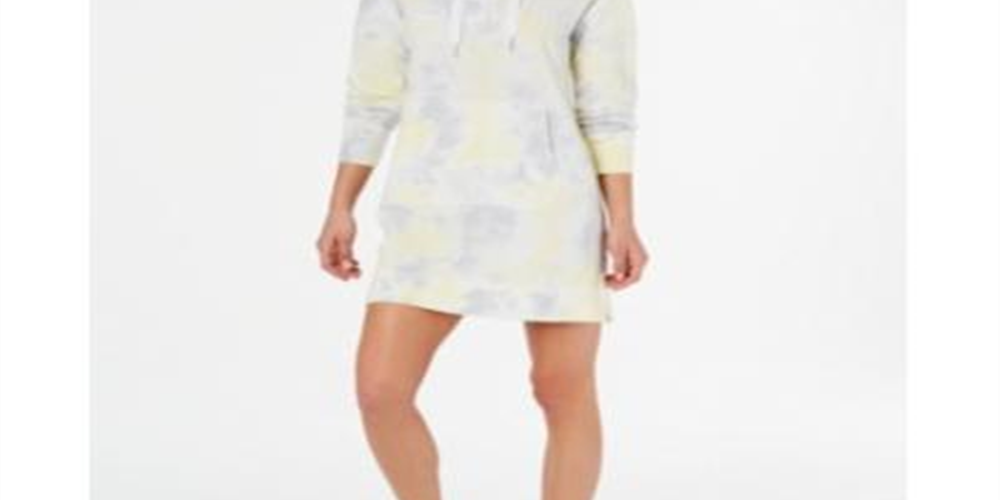 Vestido com capuz Calvin Klein feminino com estampa tie-dye e logotipo, combinação cítrica, amarelo, tamanho médio