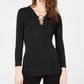 INC International Concepts Top feminino com decote em V e anel O, azul, tamanho extragrande
