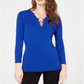 INC International Concepts Top feminino com decote em V e anel O, azul, tamanho extragrande