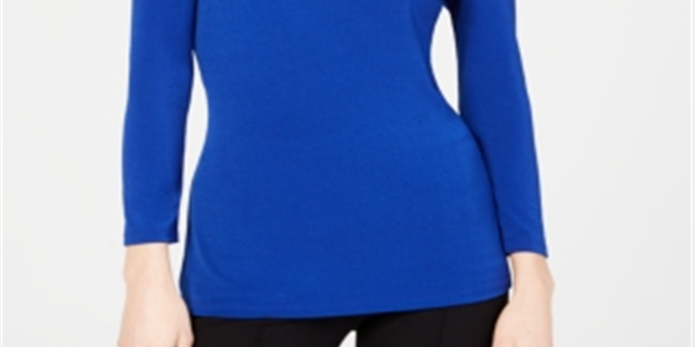 INC International Concepts Top feminino com decote em V e anel O, azul, tamanho extragrande