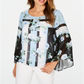 Blusa feminina Alfani com estampa de manga anjo, azul, tamanho médio