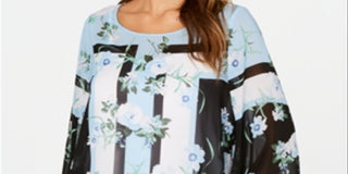 Blusa feminina Alfani com estampa de manga anjo, azul, tamanho médio