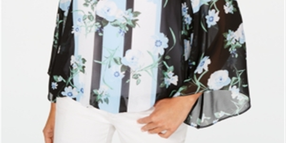 Blusa feminina Alfani com estampa de manga anjo, azul, tamanho médio