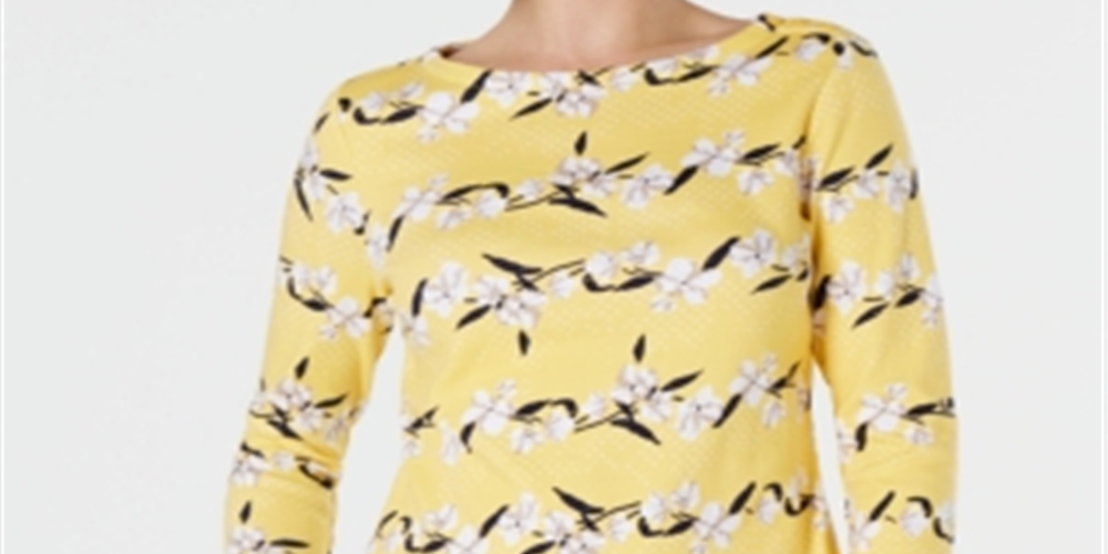 Camiseta feminina Charter Club de algodão Pima com estampa de botões e ombros, tamanho PP, amarela