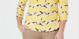 Camiseta feminina Charter Club de algodão Pima com estampa de botões e ombros, tamanho PP, amarela