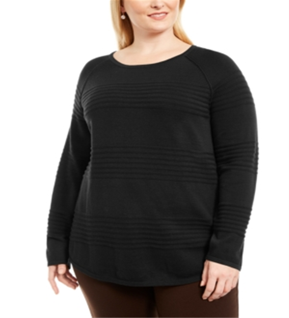 Karen Scott Suéter Listrado Texturizado de Algodão Plus Feminino - Preto Tamanho 0X