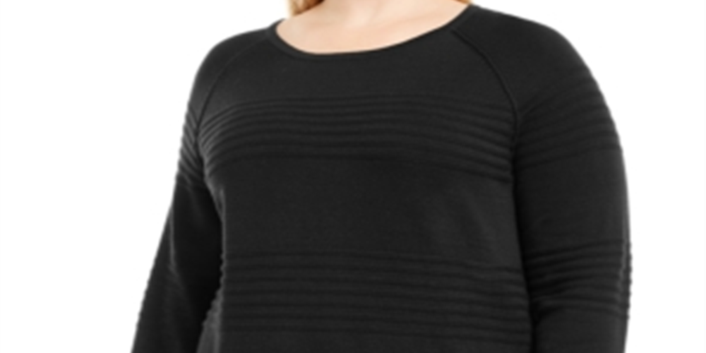 Karen Scott Suéter Listrado Texturizado de Algodão Plus Feminino - Preto Tamanho 0X