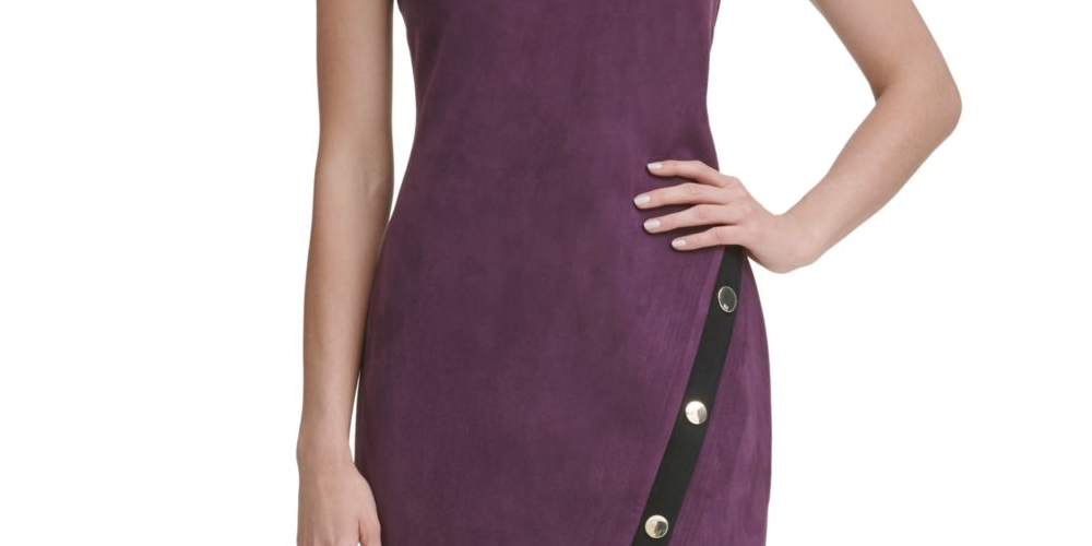Vestido feminino Tommy Hilfiger de camurça com bainha assimétrica MIDI, roxo, tamanho 16