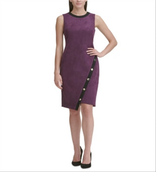 Vestido feminino Tommy Hilfiger de camurça com bainha assimétrica MIDI, roxo, tamanho 16