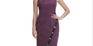 Vestido feminino Tommy Hilfiger de camurça com bainha assimétrica MIDI, roxo, tamanho 16