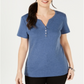 Karen Scott Top Henley Feminino Petite Heather Indigo Azul Tamanho Petite S