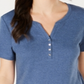 Karen Scott Top Henley Feminino Petite Heather Indigo Azul Tamanho Petite S