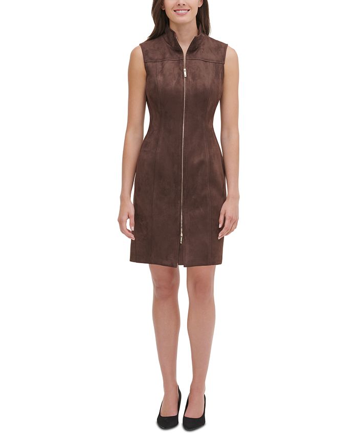 Vestido justo de camurça sintética Tommy Hilfiger feminino, chocolate, tamanho 16