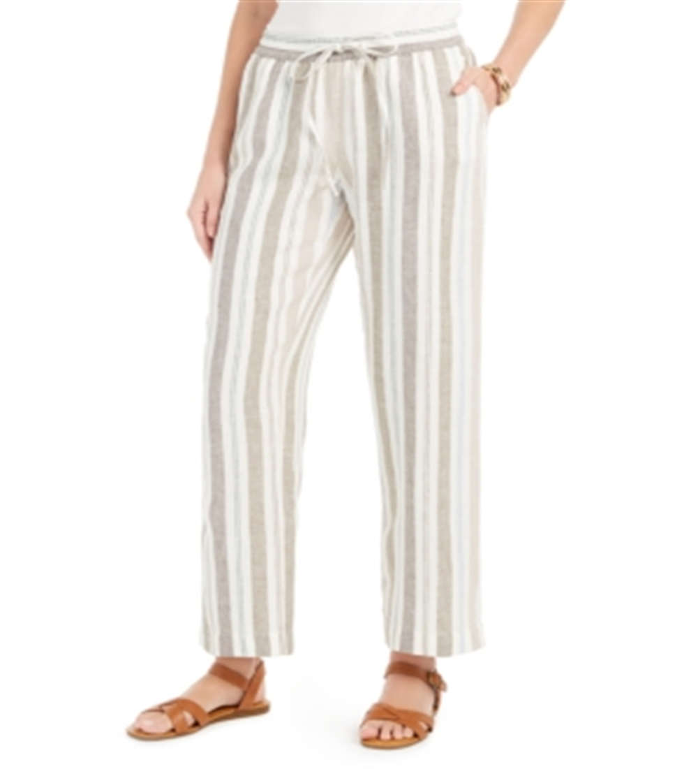 Calças de linho listradas femininas Charter Club Flax Combo XL