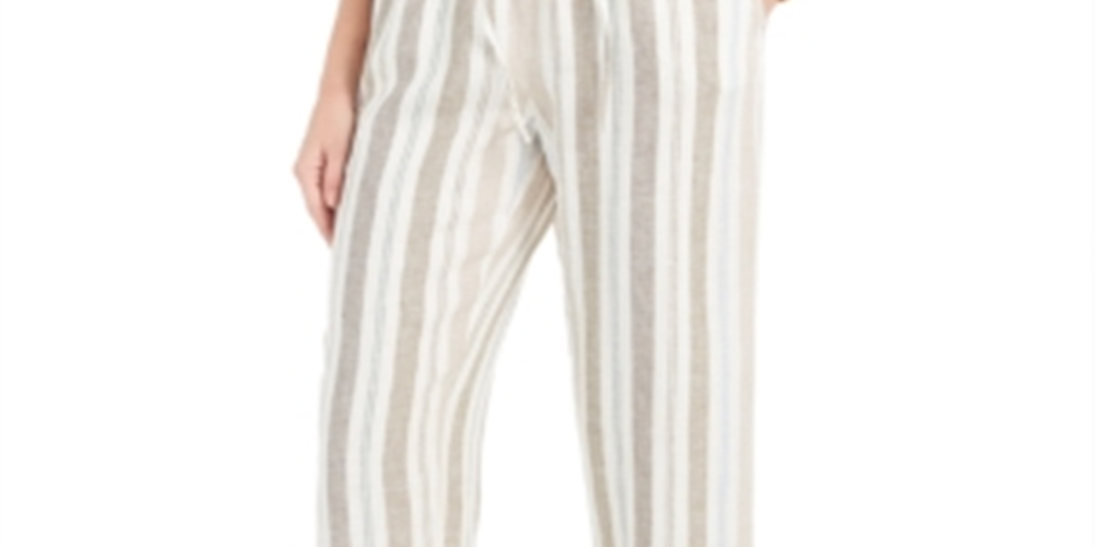 Calças de linho listradas femininas Charter Club Flax Combo XL