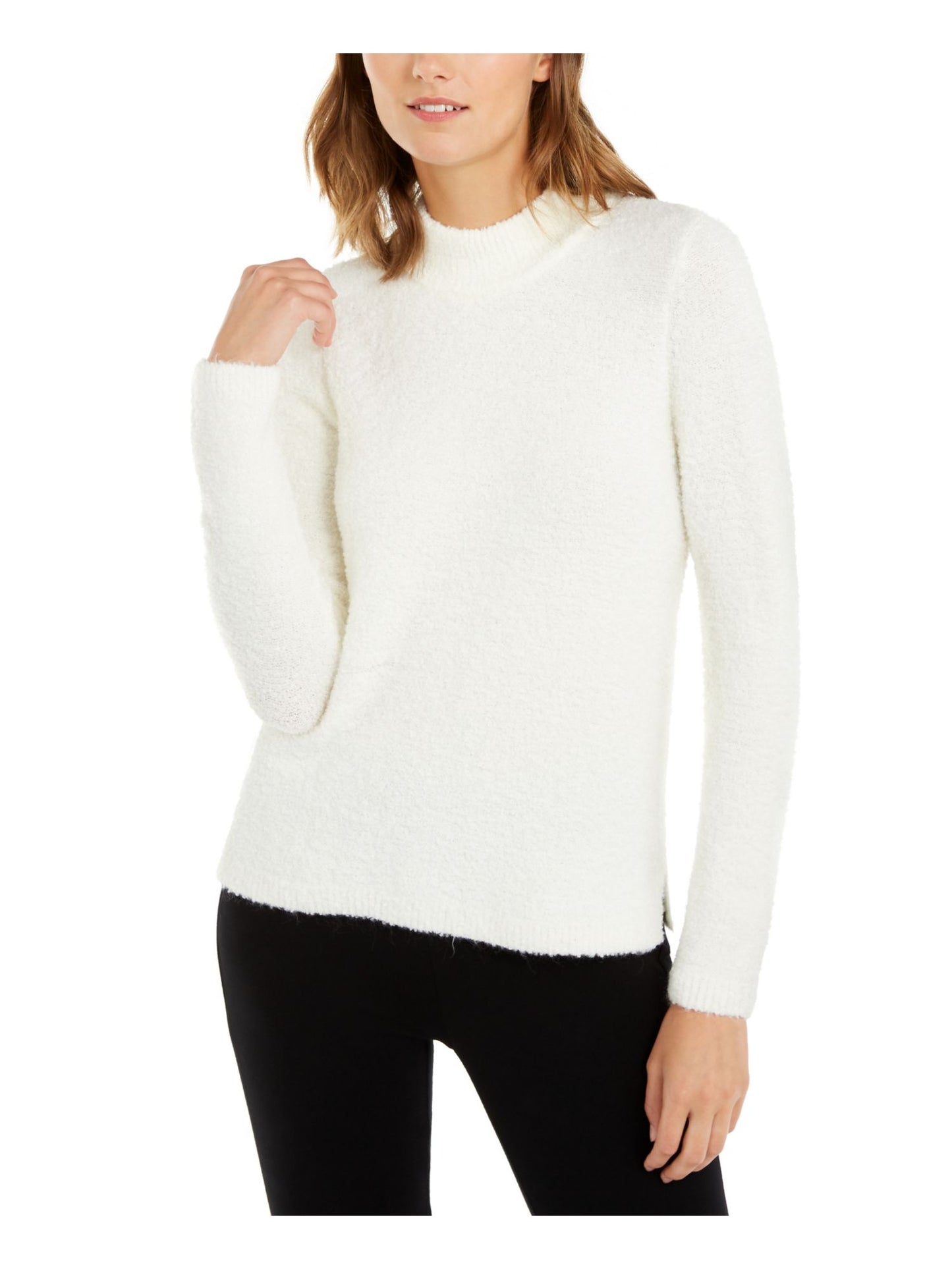 Blusa feminina Alfani de manga comprida e gola alta, bege, tamanho grande