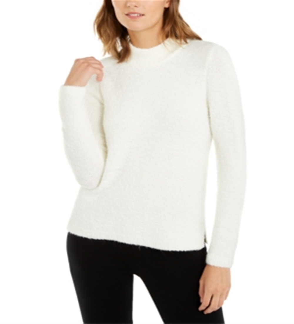 Blusa feminina Alfani de manga comprida e gola alta, bege, tamanho grande