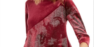 Blusa feminina Alfani com manga 3/4 e gola redonda, blusa de noite vermelha, tamanho médio