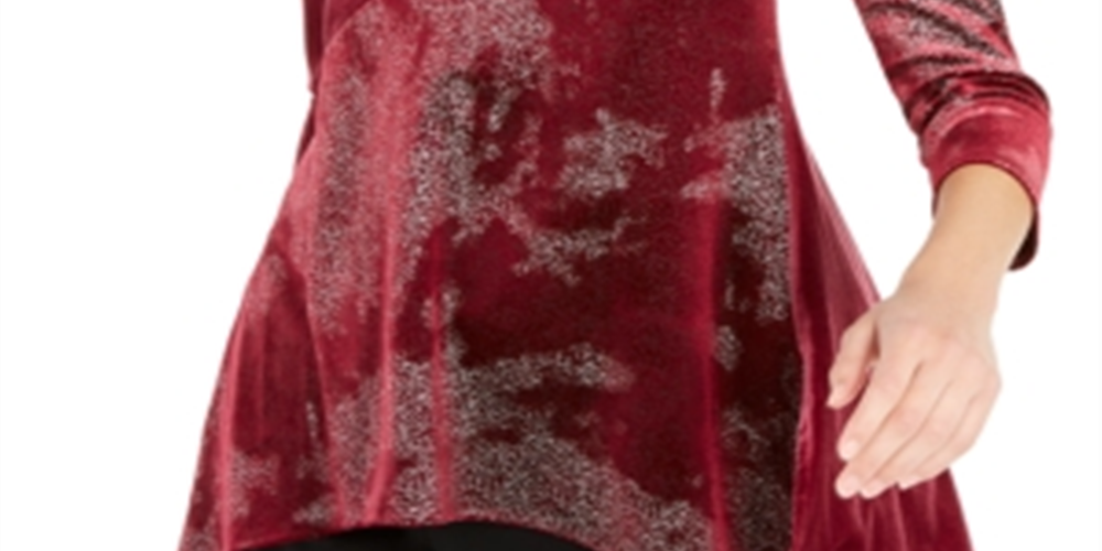 Blusa feminina Alfani com manga 3/4 e gola redonda, blusa de noite vermelha, tamanho médio